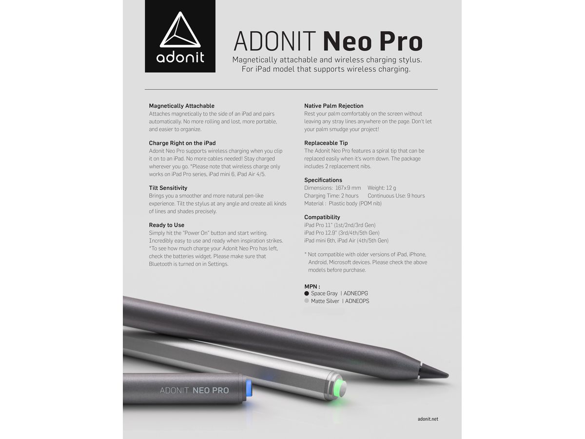 Neo Pro - iPad Stylus Pro,  Silver Matt