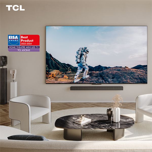 Promobild des TCL-Gewinner-TV mit dem EISA-Logo und der Kategorie in der TCL gewonnen hat