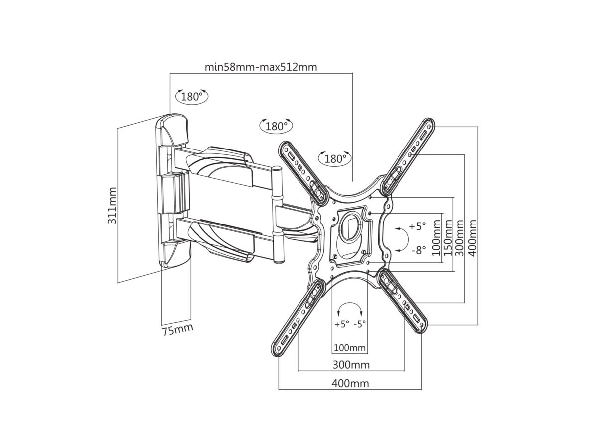 WME102 - Wandhalterung schwenkbar 23"-55"