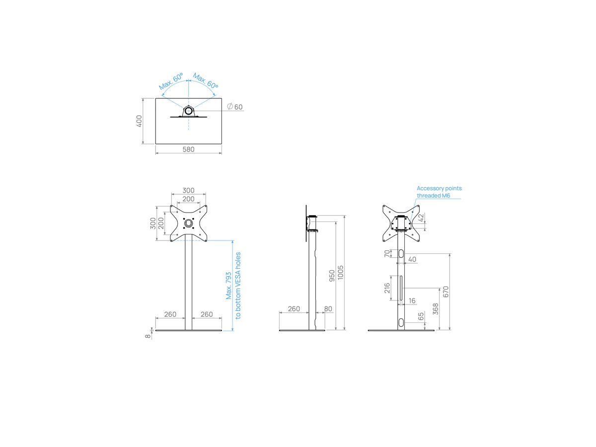 SQUARE100B33 - TV-Ständer SQUARE, Schwarz, 1m, 300x300