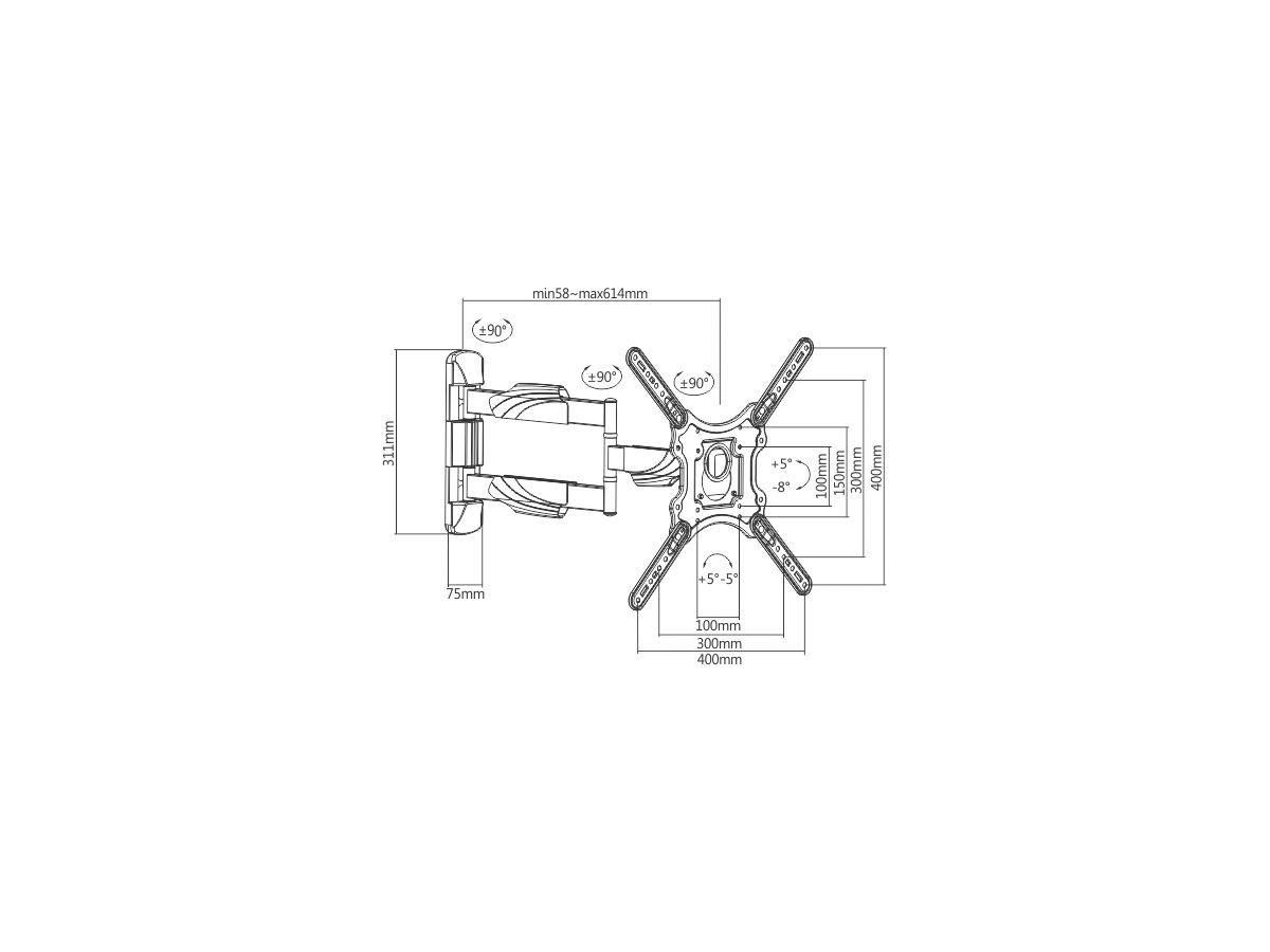 WME102L - Wandhalterung schwenkbar 23"-55"