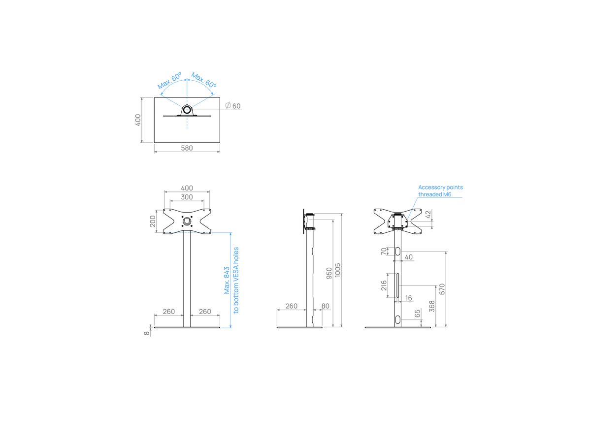 SQUARE100B42 - TV-Ständer SQUARE, Schwarz, 1m, 400x200