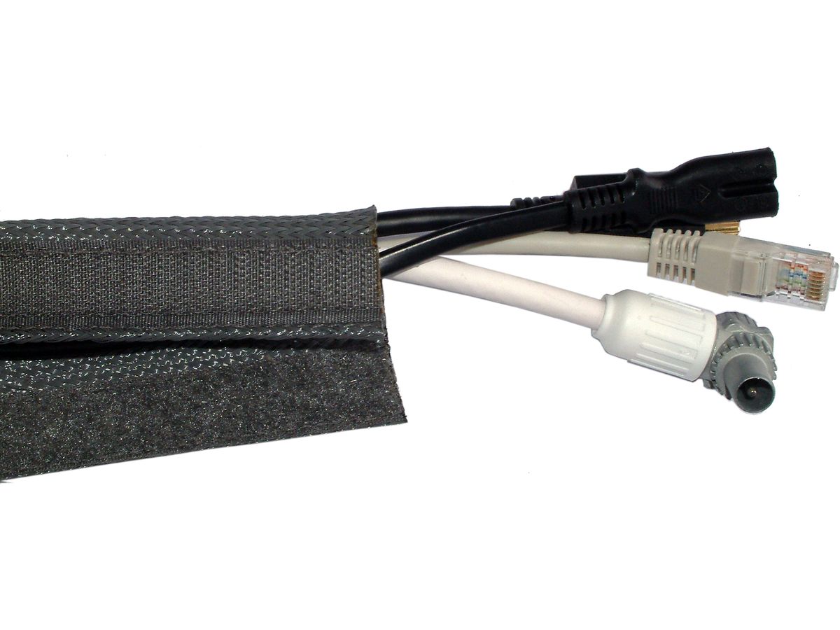 Gaine pour câbles, gris, velcro 8 cm - Longueur : 20 mètres