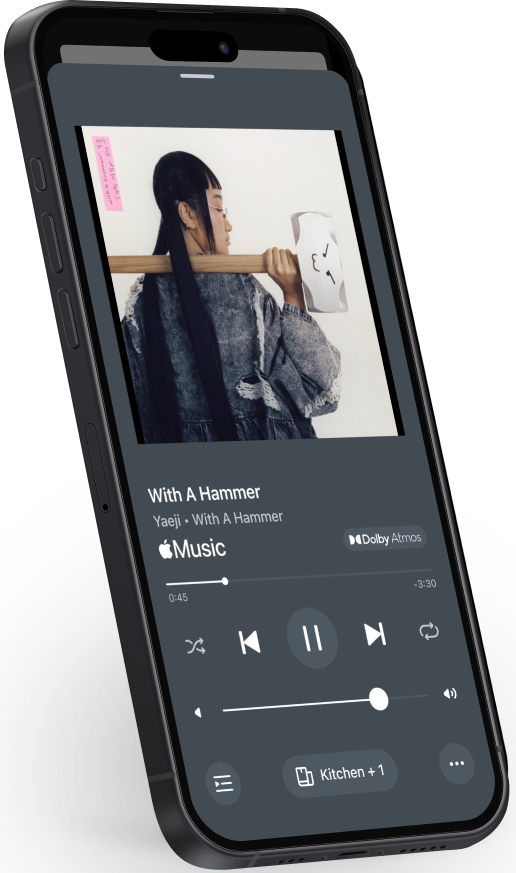 Hier wird ein Handy dargestellt, darauf sieht man die Sonos App
