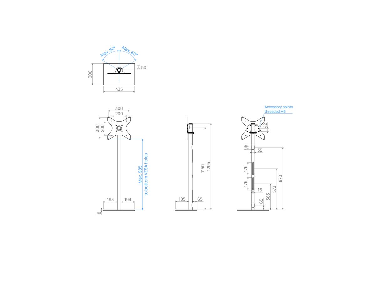 TILE120S33 - TV-Ständer TILE, Edelstahl, 1.2m,300x300