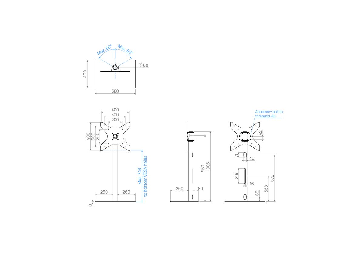 SQUARE100B44 - TV-Ständer SQUARE, Schwarz, 1m, 400x400