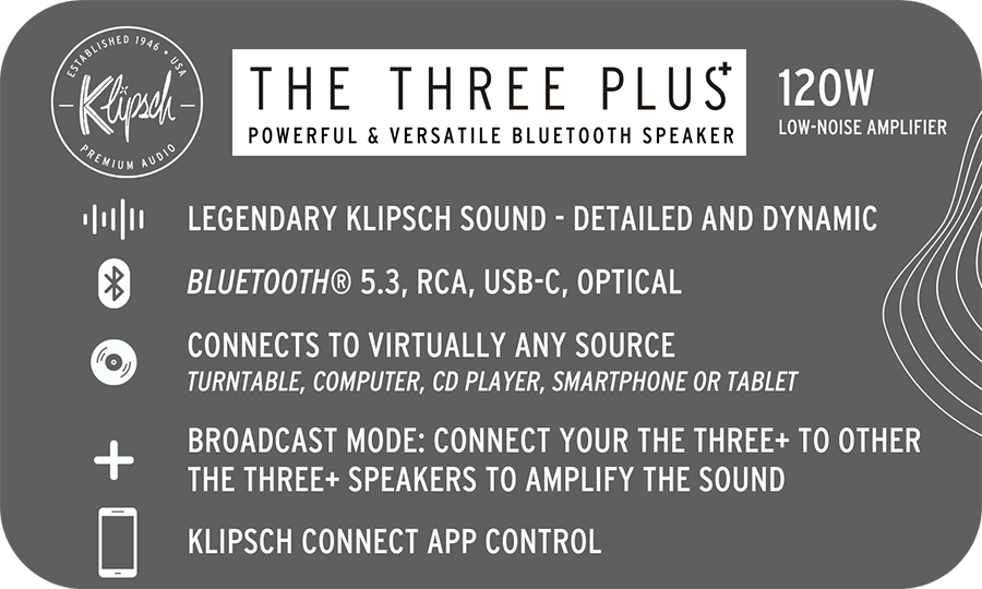 Spezifikationen des Klipsch Premium Bluetooth Speaker The Three Plus