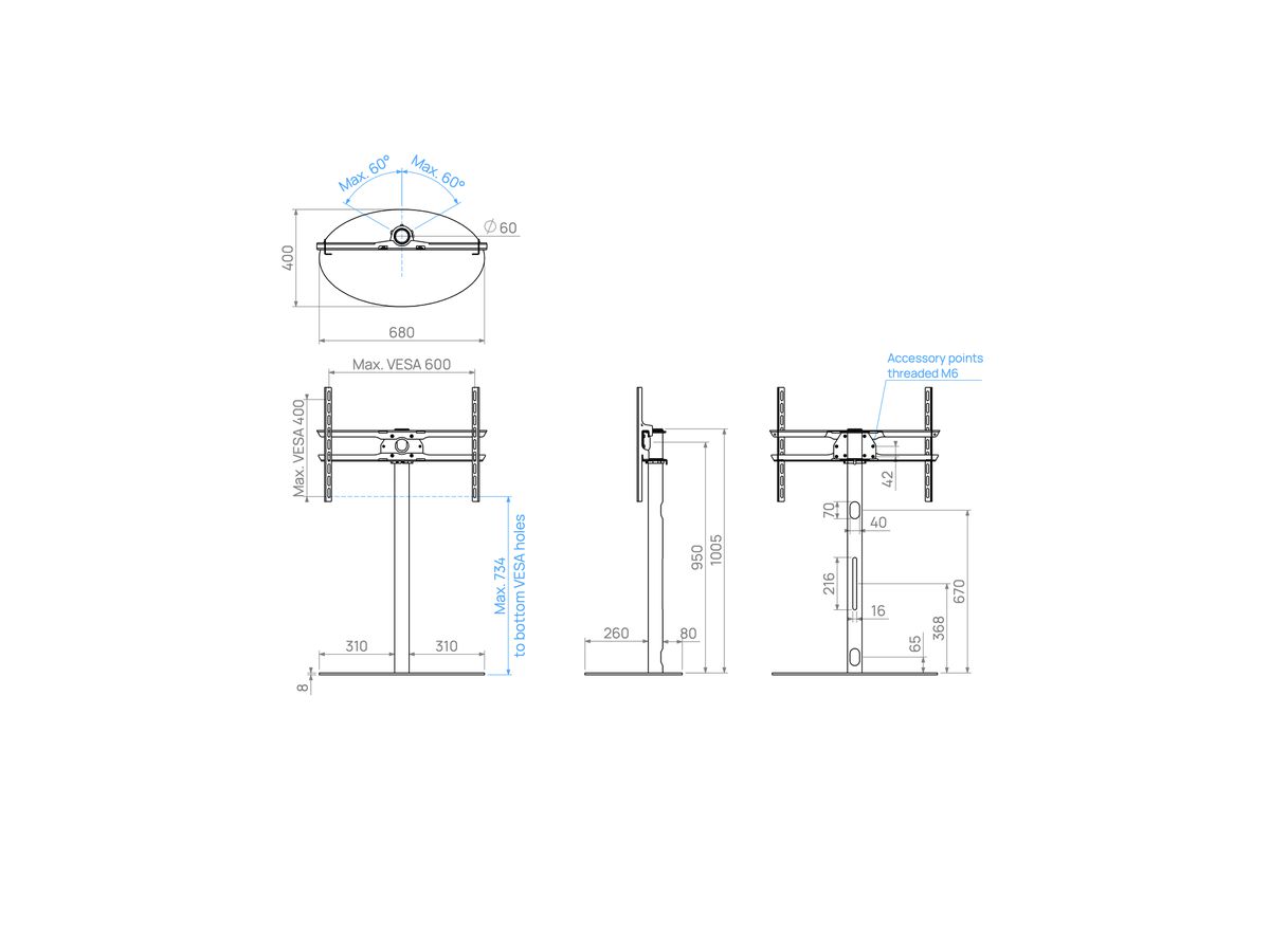 ELLIPS100S64 - Support ELLIPS, acier inox, 1m, 600x400