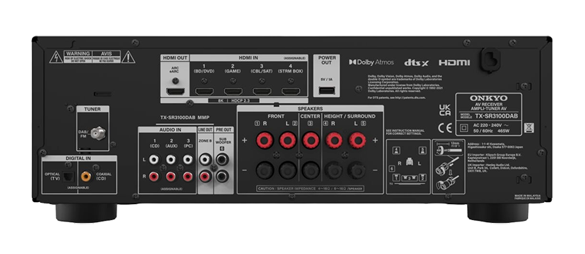 Ein Produktbild des neuen Onkyo TX-SR3100 von Hinten