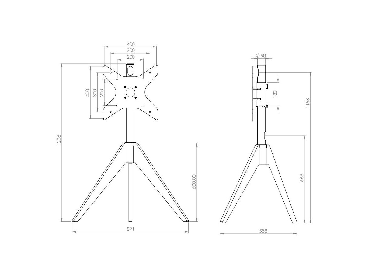 TRIANGLE - Support TV en bois chêne, Vesa 400x400